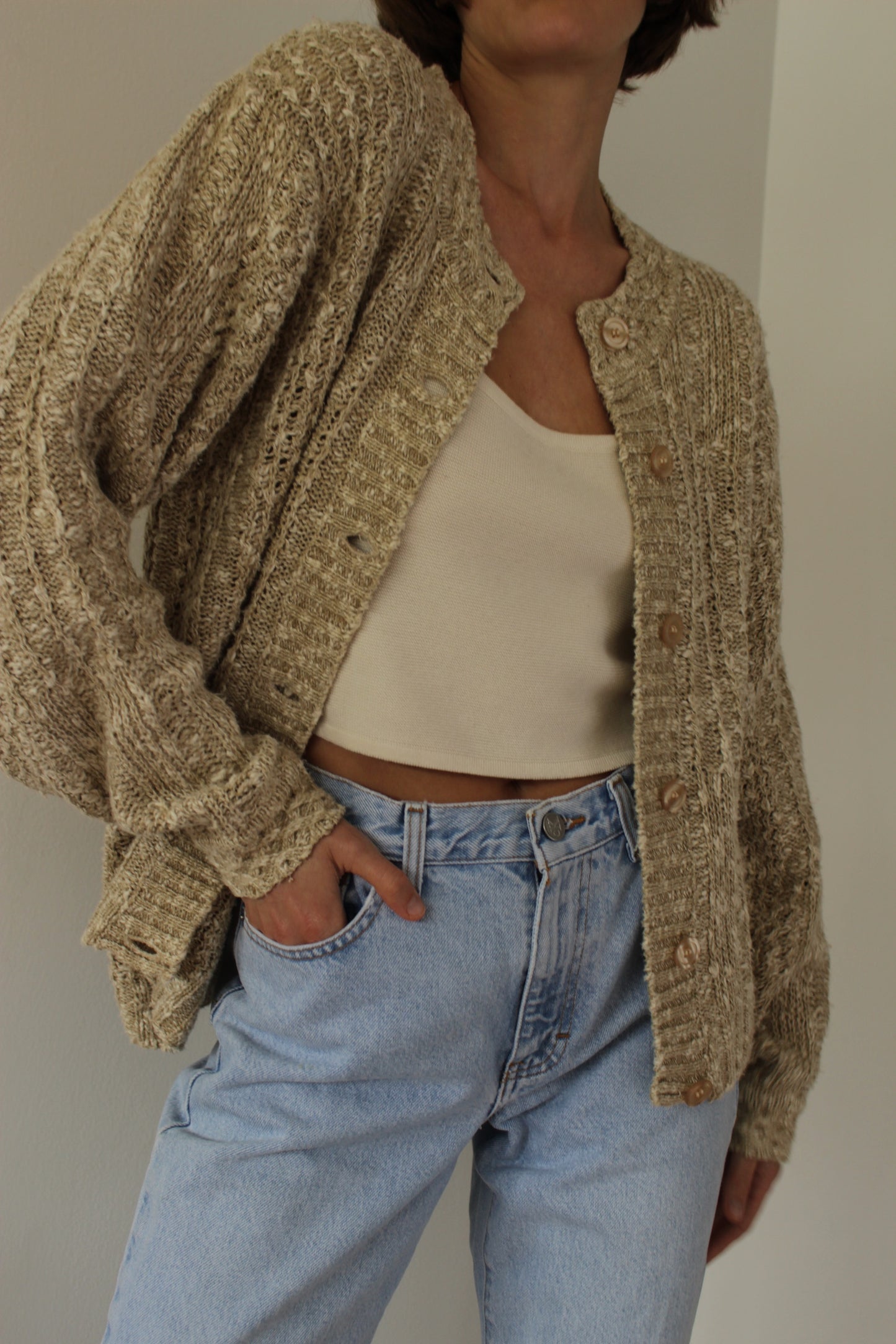 Vintage Sand Knitted Linen Cardigan