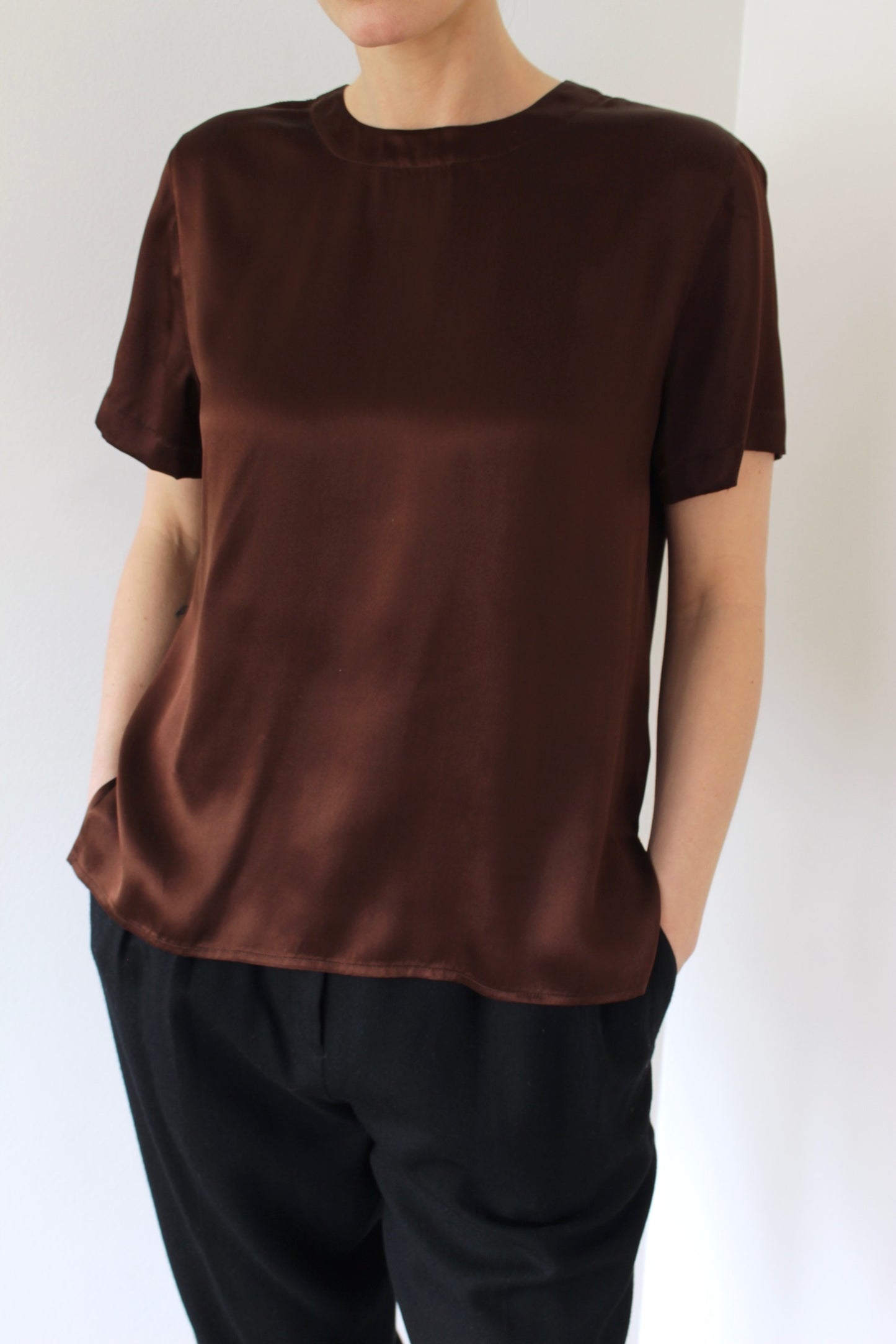 Vintage Espresso Silk Charmeuse Top