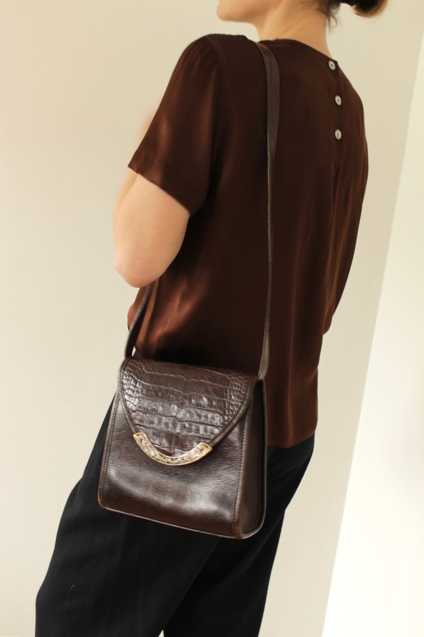 Vintage Walnut Embossed Leather Bag