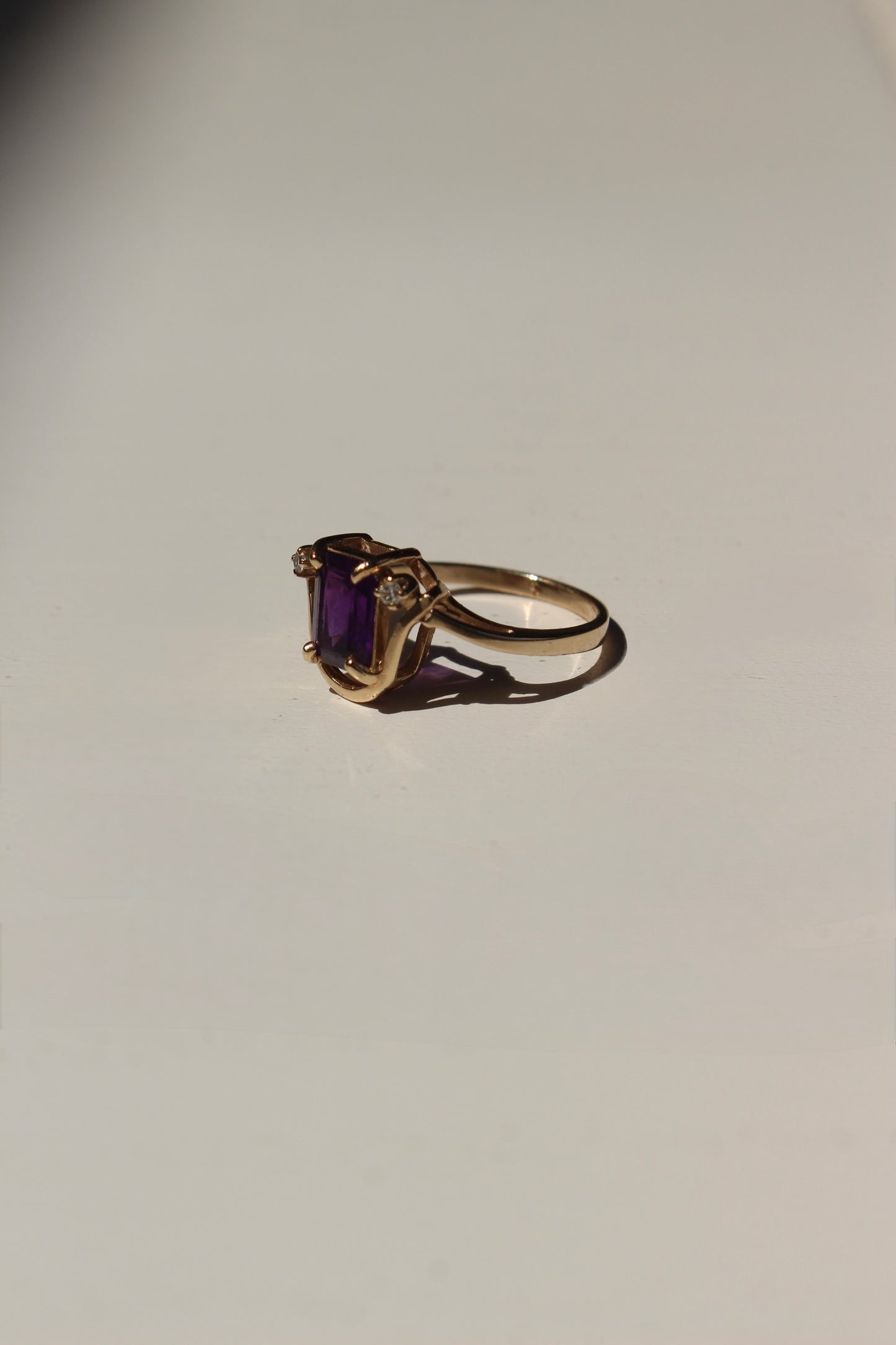 Vintage 10K Yellow Gold Amethyst & Diamond Ring