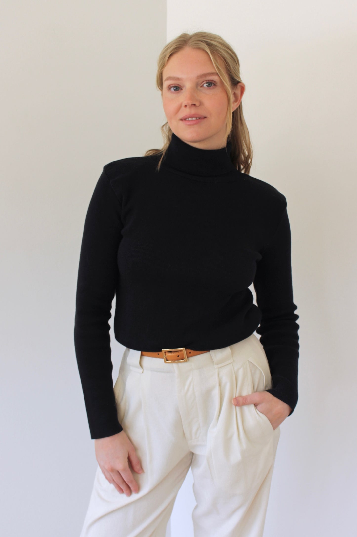 90s Black Ribbed Cotton Turtleneck