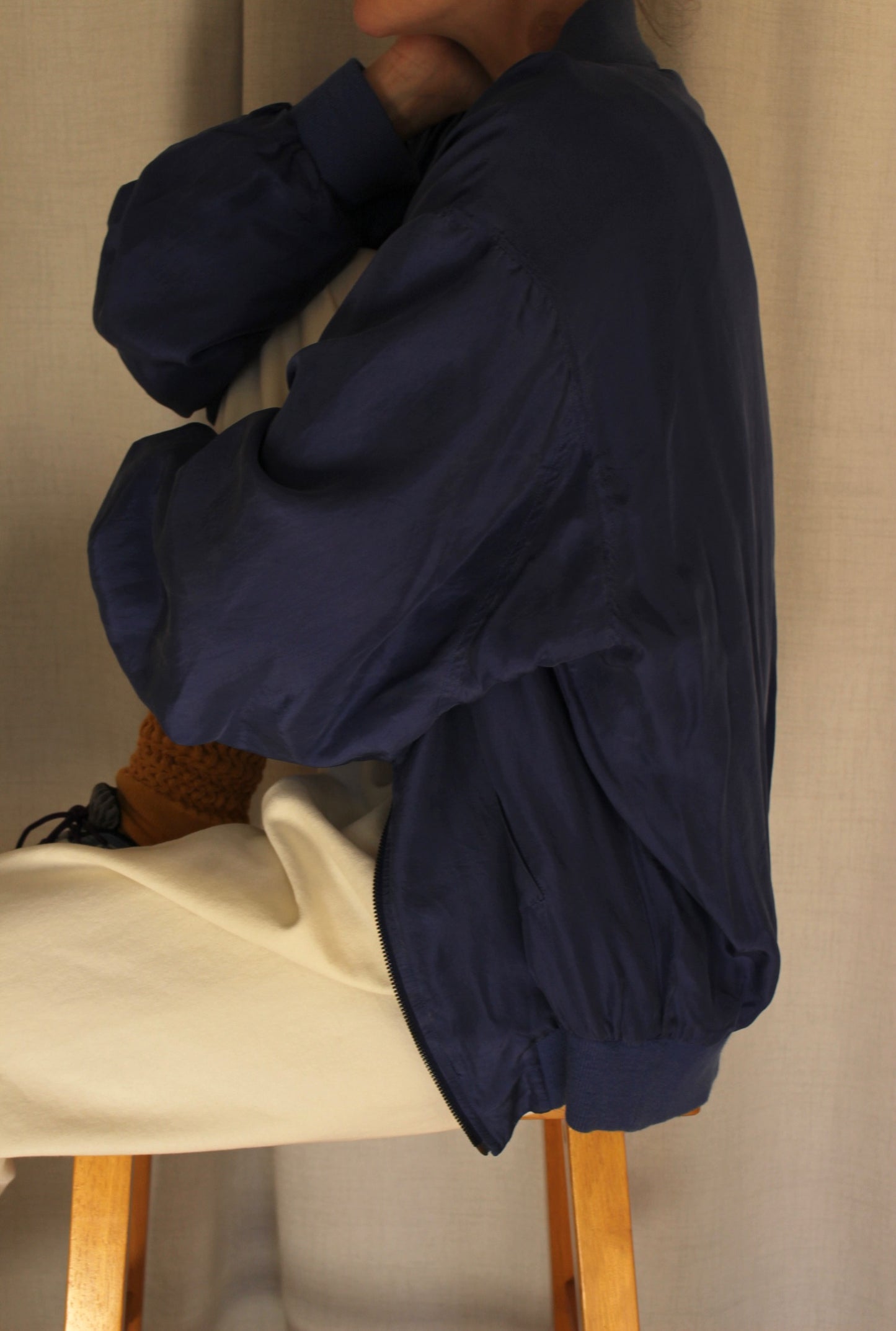 Vintage Ocean Blue Silk Bomber