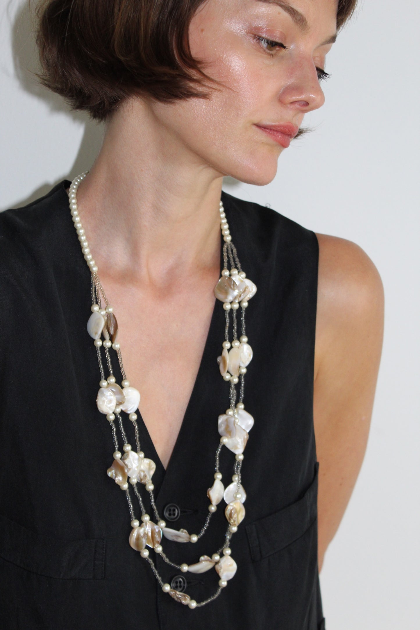 Vintage Tiered Bead & Mother of Pearl Necklace