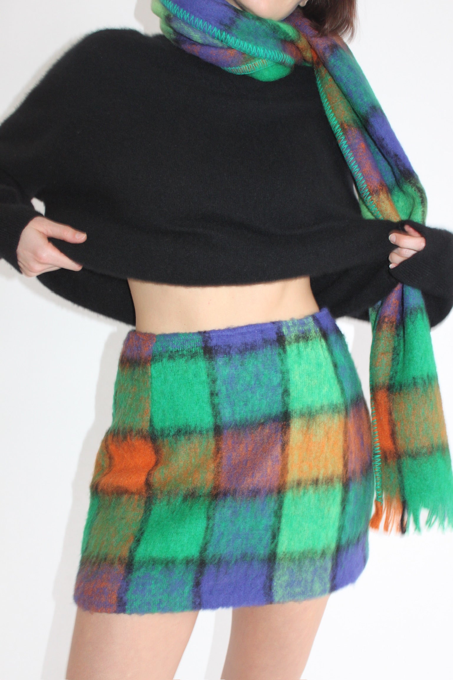 Rare Favorite Vintage Plaid Wool Mini Skirt Scarf Set