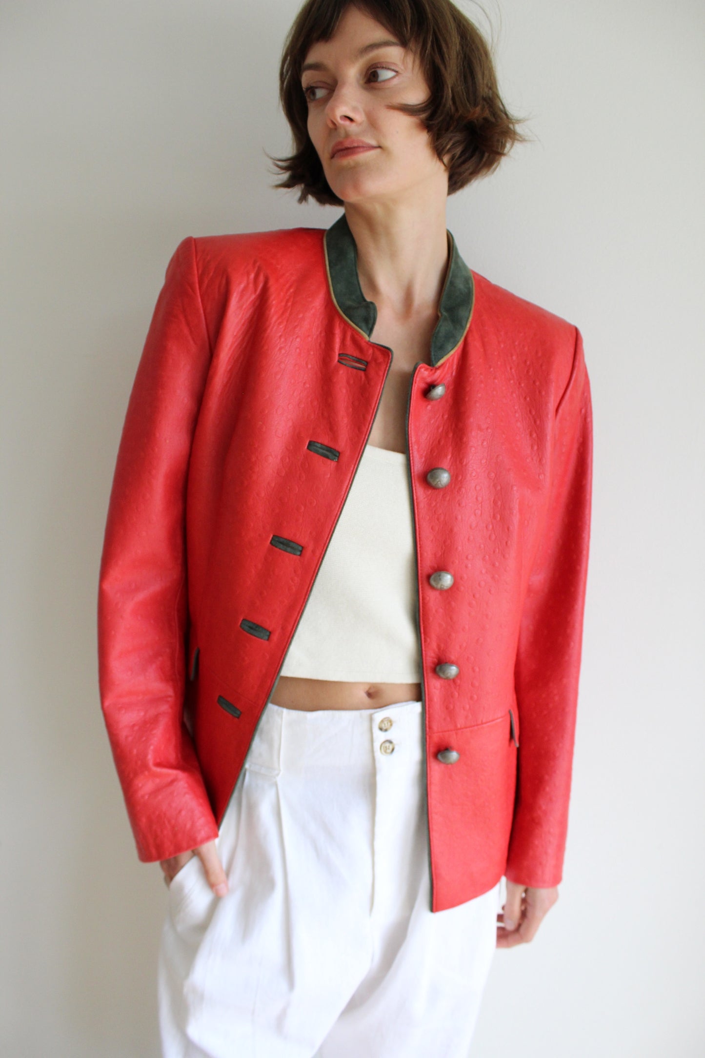 Bold Vintage Handmade Embossed Lamb Leather Coat
