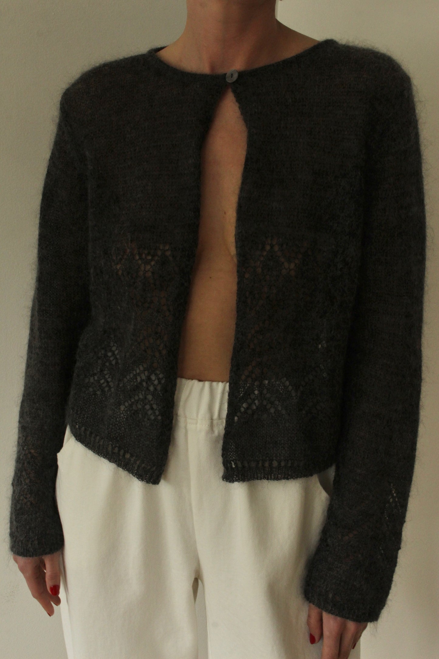 Favorite Charcoal Mohair Eyelet Cardigan