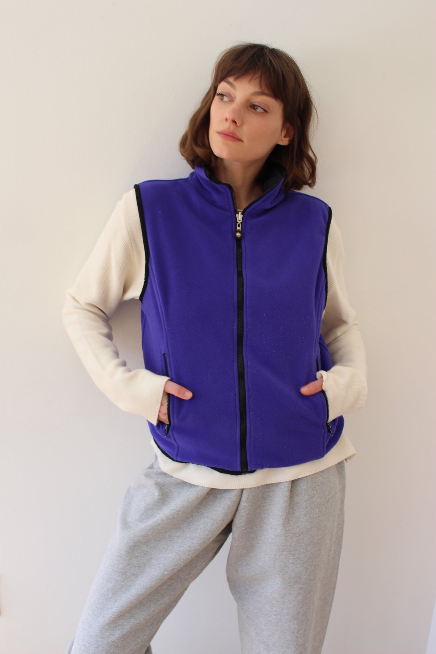 Vintage Indigo Fleece & Silk Reversible Zip Vest