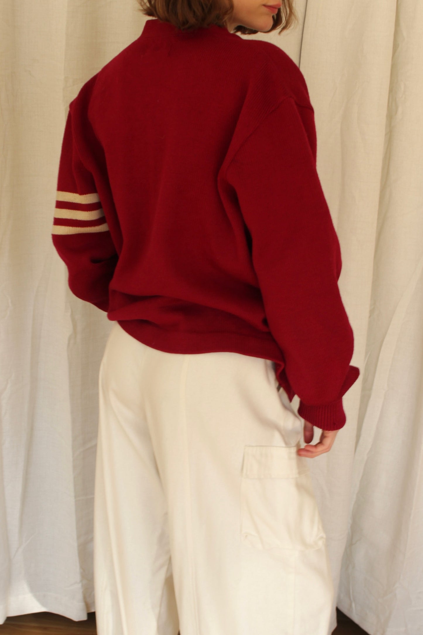 Vintage Burgundy Wool Varsity Cardigan