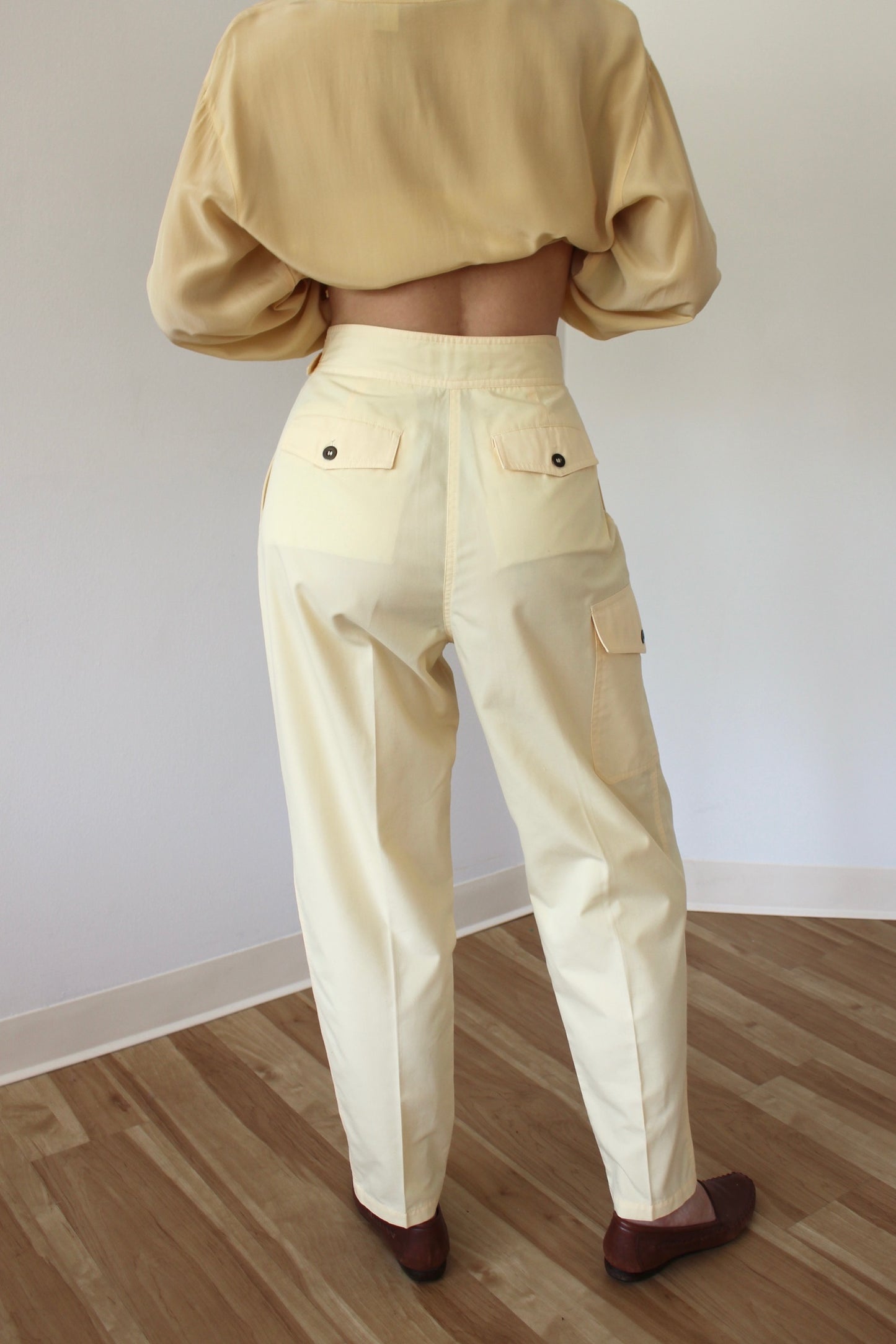 Vintage Butter Pleated & Belted Trousers