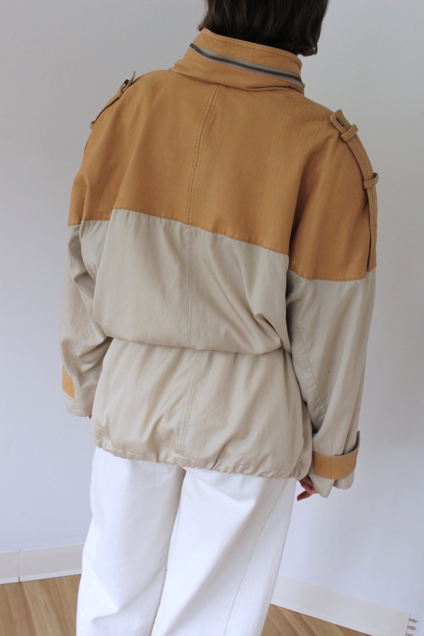 Incredible Vintage Leather Accent Twill Coat