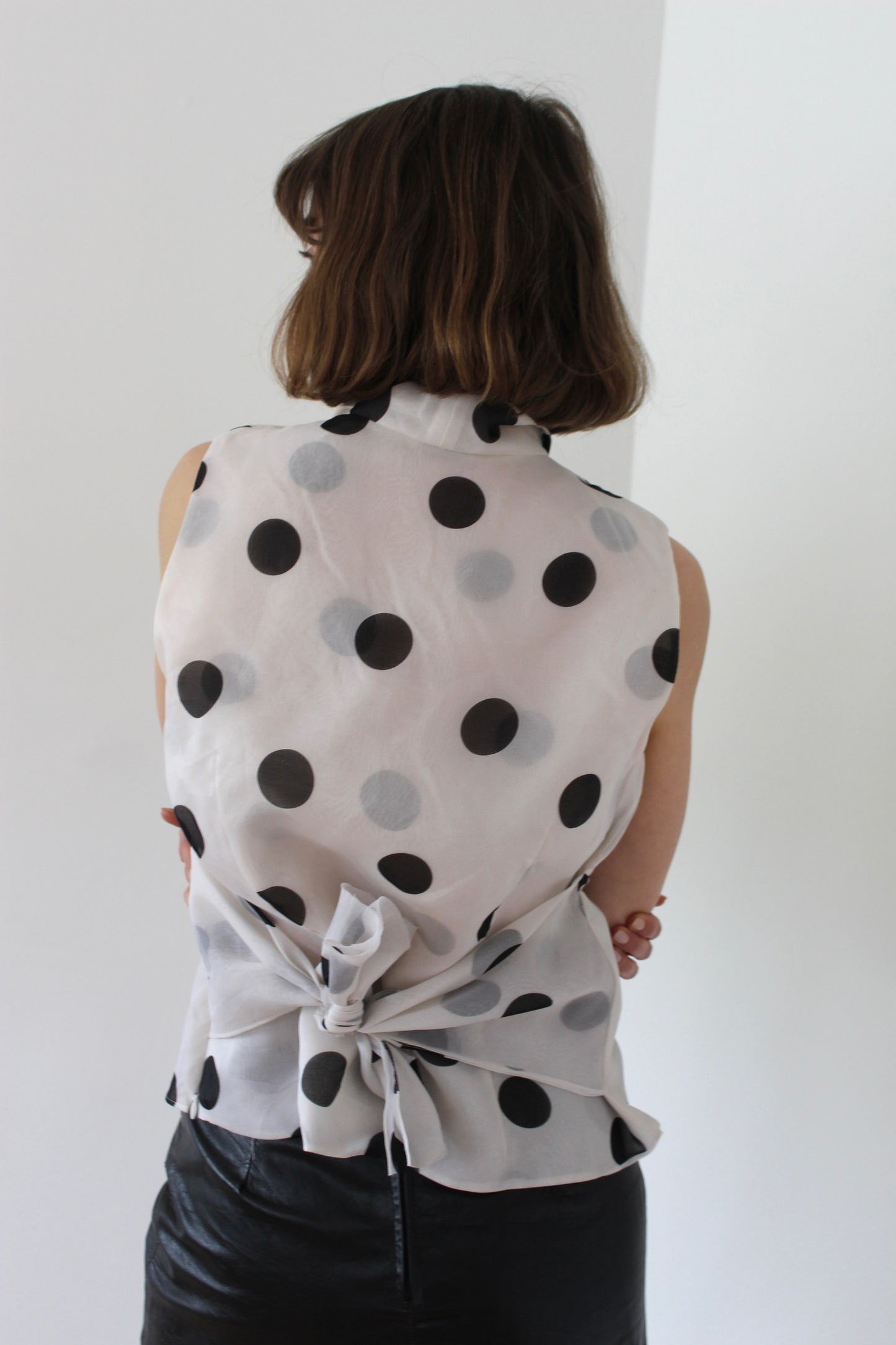 Vintage Pure Silk Polka Dot Collared Top