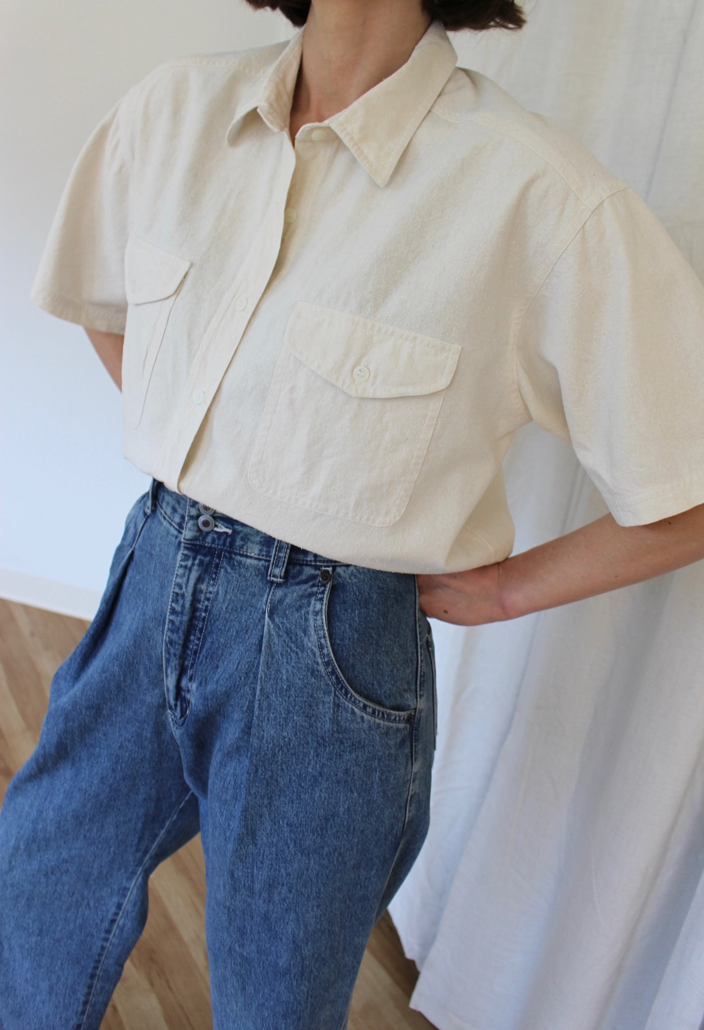 Vintage Cream Raw Silk Shirt