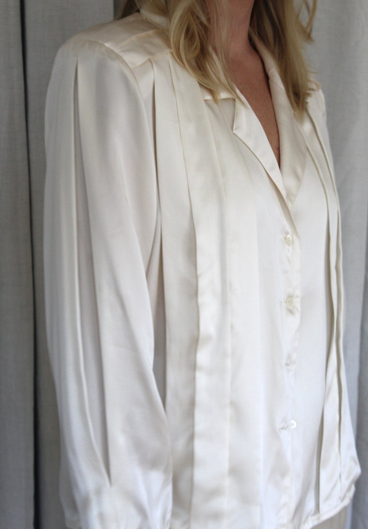 Vintage Cream Silk Charmeuse Pleated Blouse