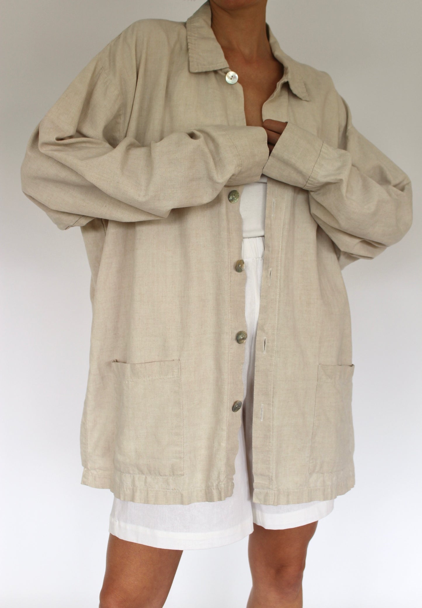 Relaxed Vintage Oat Linen Chore Jacket