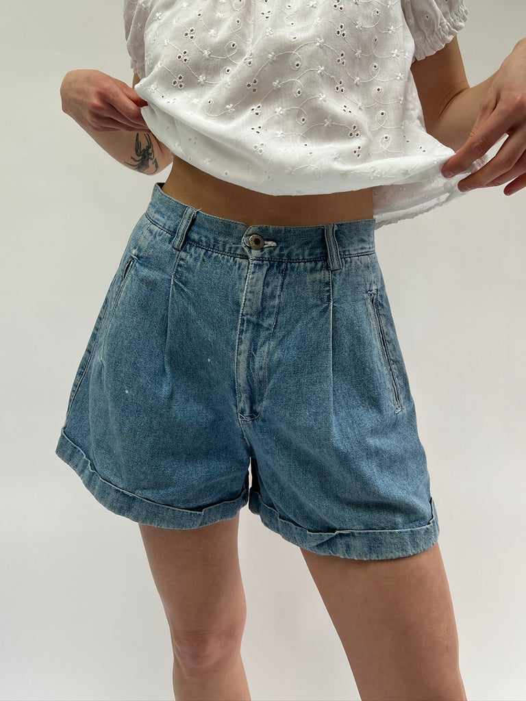 90s Pleated Denim Shorts