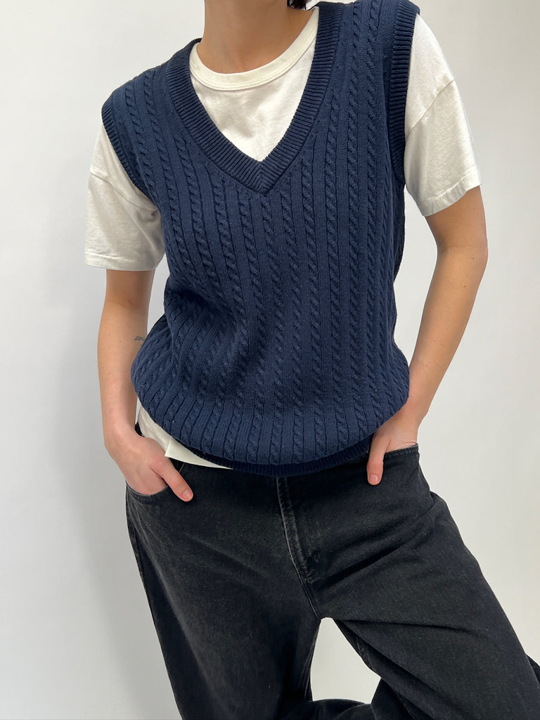 Vintage Navy Cable Knit Sweater Vest