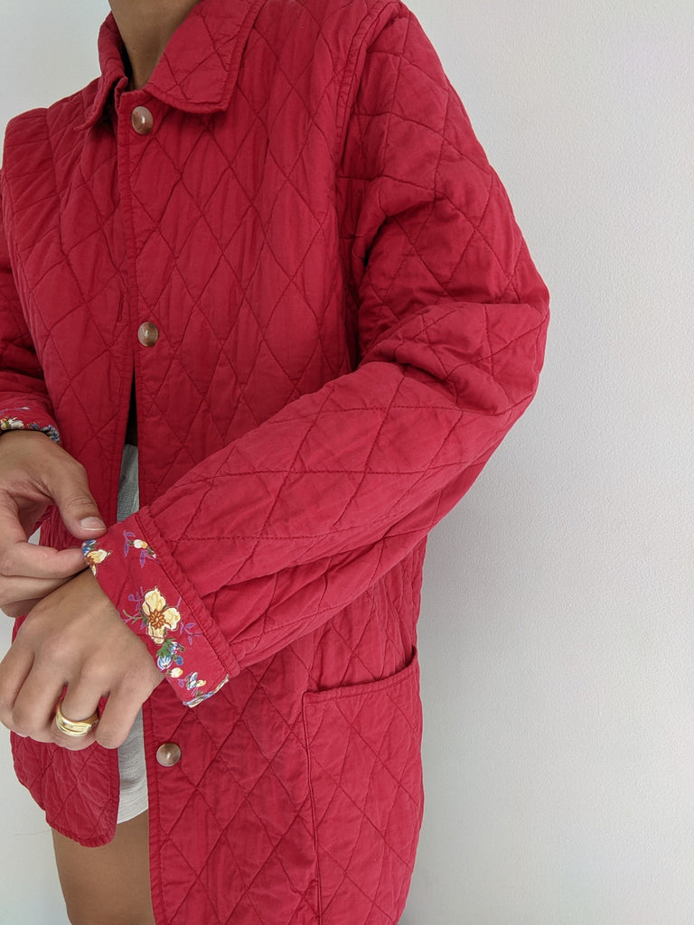 Vintage Cherry And Floral Quilted Jacket Na Nin