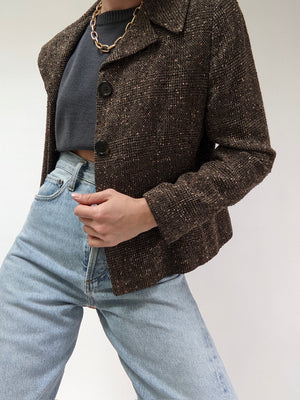90s Cropped Woven Wool Blazer