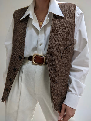 Vintage Wool Herringbone Button Vest