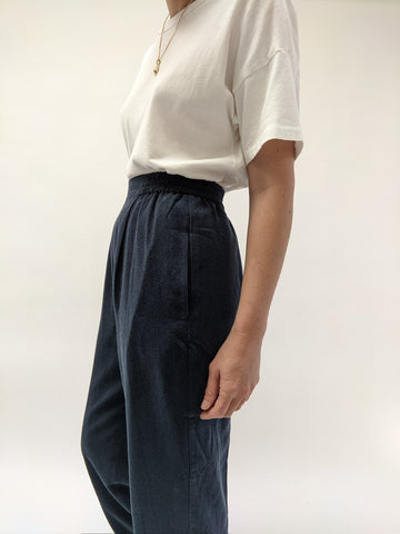 Vintage Navy Raw Silk Leisure Pants