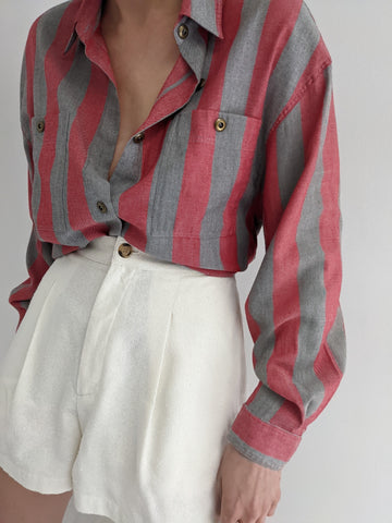 Vintage Cherry & Grey Striped Blouse