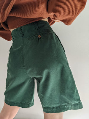 Vintage Faded Evergreen Pleated Shorts