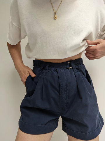 Vintage Faded Navy Pleated Shorts