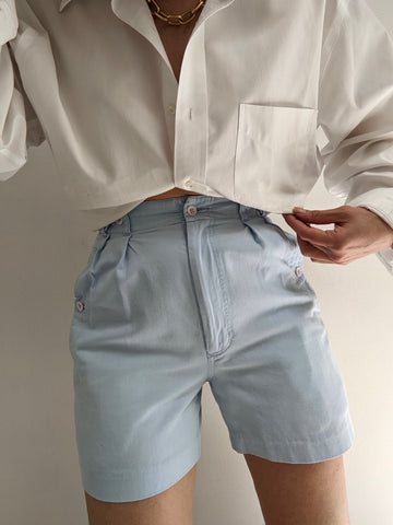 Vintage Sky Blue Pleated Shorts