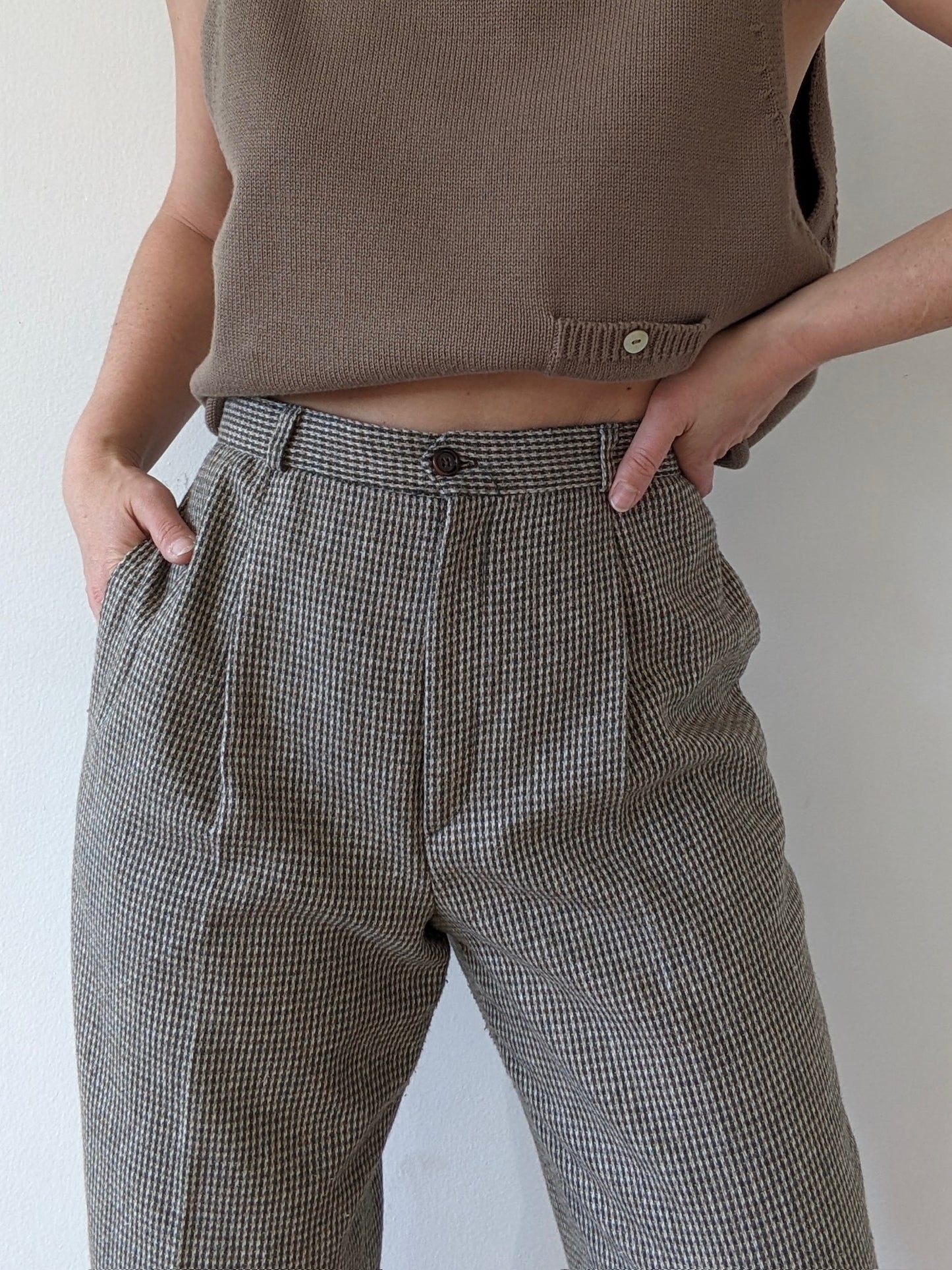 Vintage Olive Woven Wool Trousers