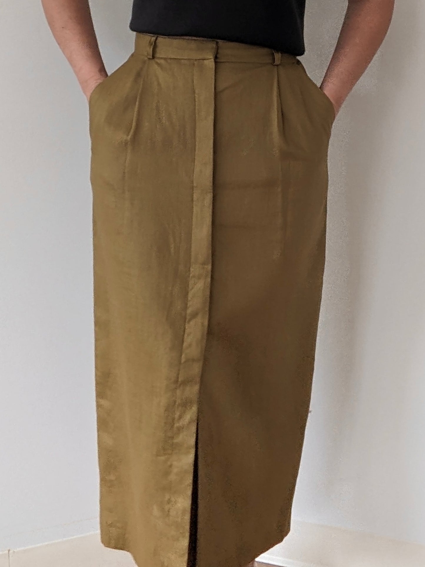 Vintage Pleated Olive Linen Skirt