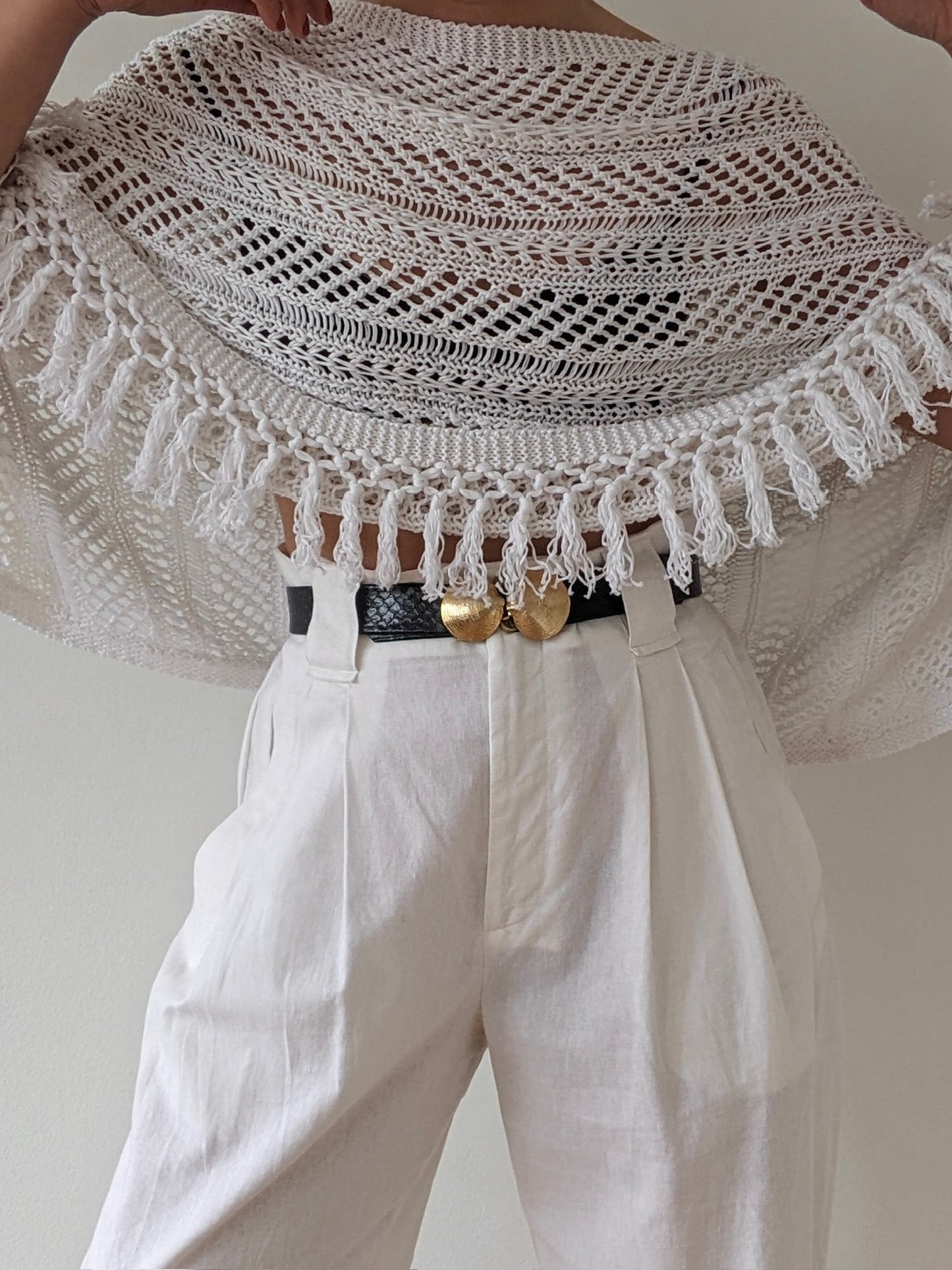 Stunning Ivory Crocheted Tassel Poncho