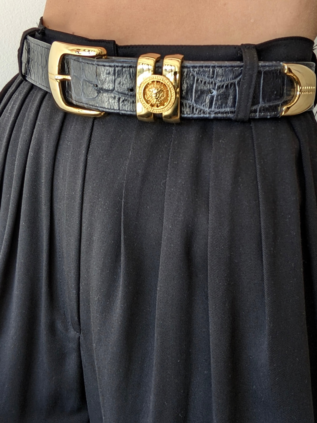 Vintage Midnight Croc-Embossed Leather Belt