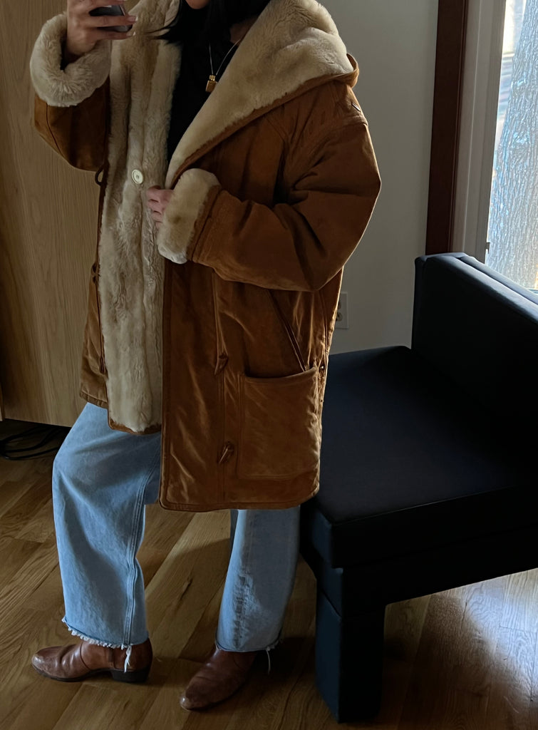 Vintage Chestnut Faux Fur Hooded Suede Coat – NA NIN