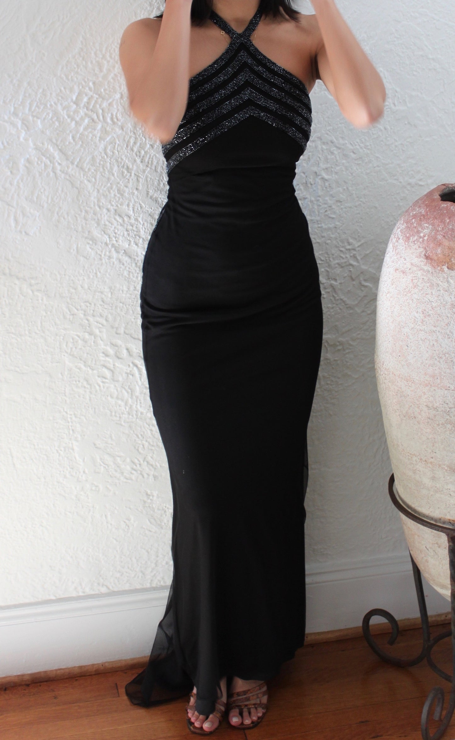 Beautiful Vintage Beaded-Accent Halter Dress