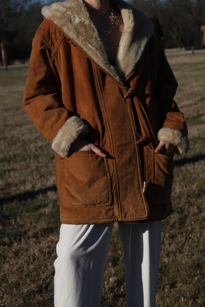 Vintage Chestnut Faux Fur Hooded Suede Coat – NA NIN