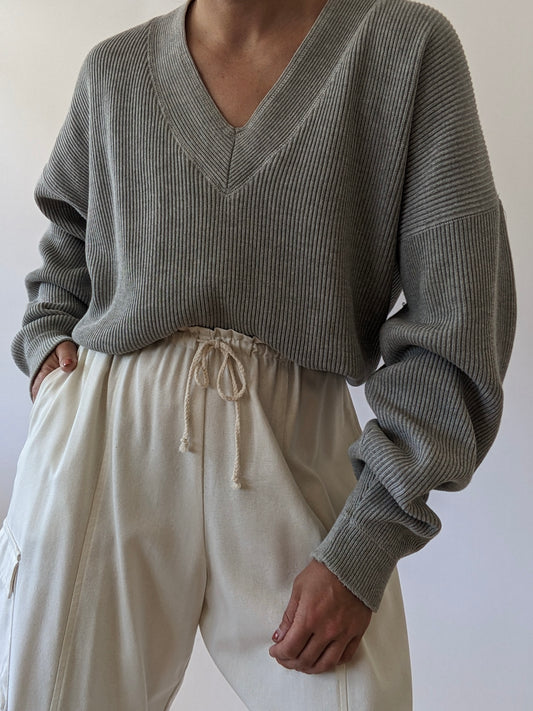 90s Dove Grey Ribbed Cotton Sweater