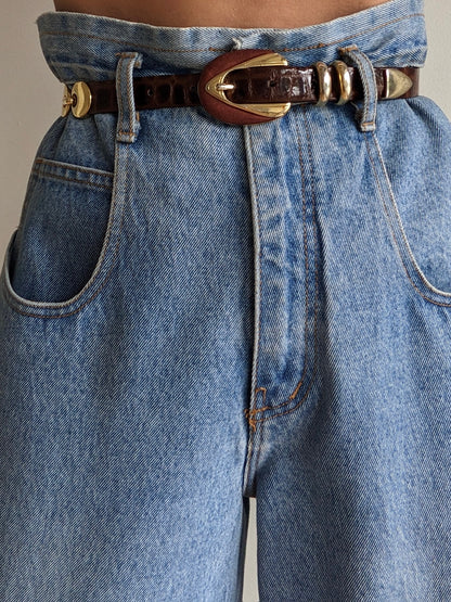 Vintage Embossed Leather & Gold Hardware Belt