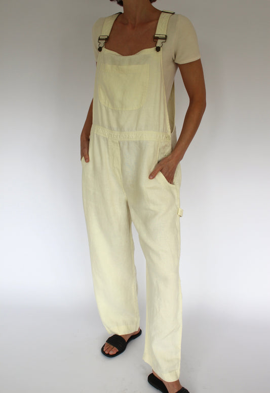 Vintage Pale Lemon Linen Overalls