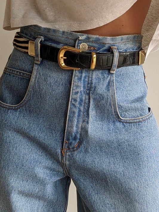 Vintage Embossed Leather & Zebra Calf Hair Belt