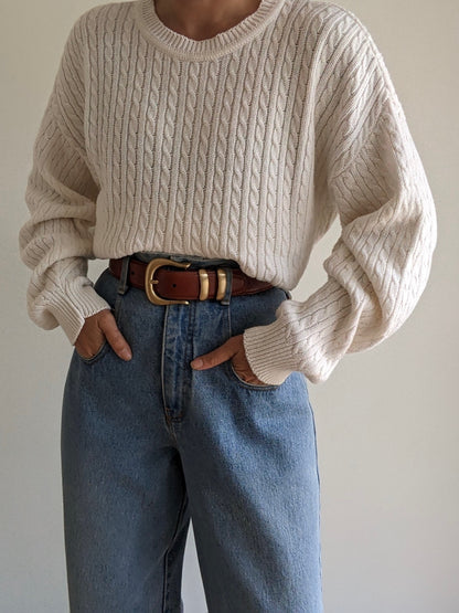 Classic Vintage Ivory Cable Knit Sweater