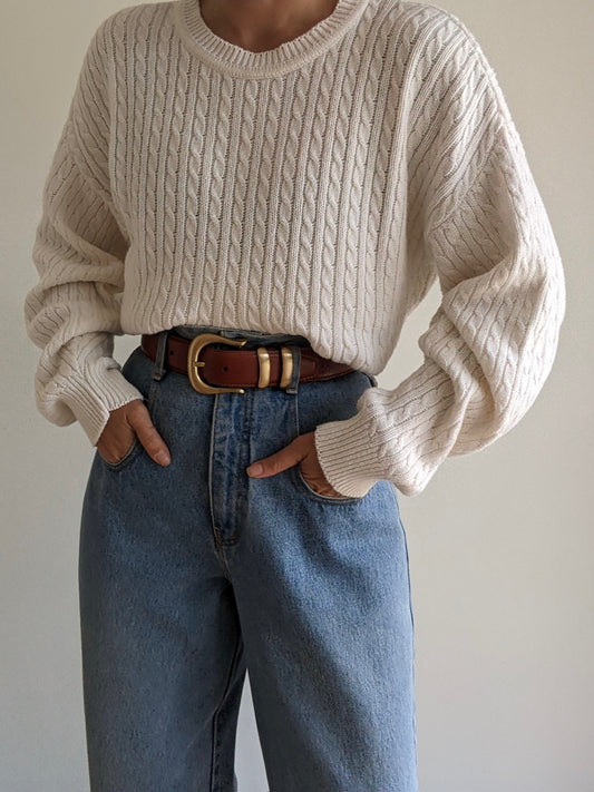Classic Vintage Ivory Cable Knit Sweater