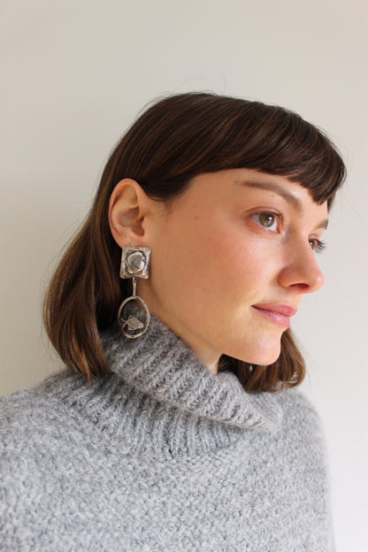 Rare Vintage Sterling Silver Dropped Fish Earrings