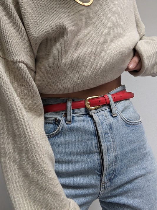 Vintage Bright Cherry Leather Belt