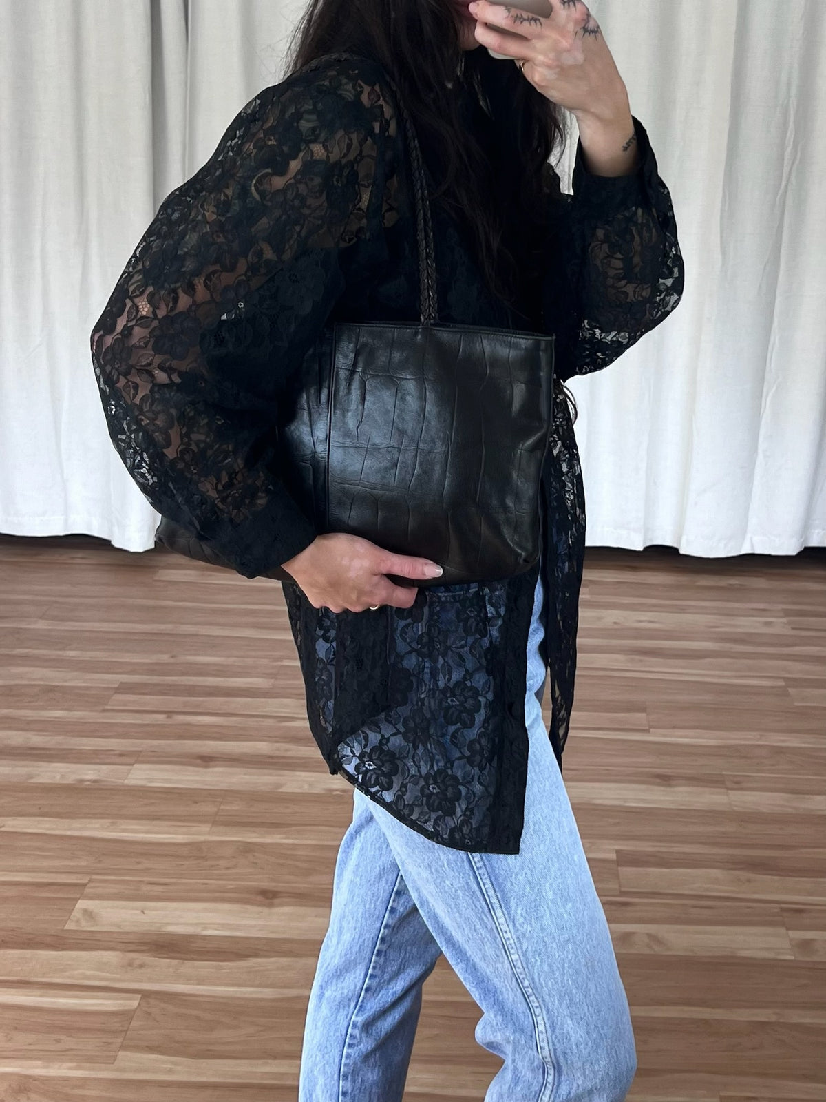Rare Vintage Falor Croc-Embossed Leather Bag
