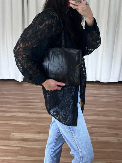 Rare Vintage Falor Croc-Embossed Leather Bag
