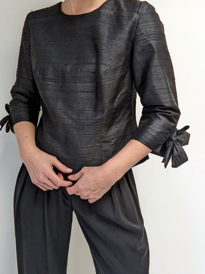 Beautiful Vintage Ink Brushed Silk Tie Blouse