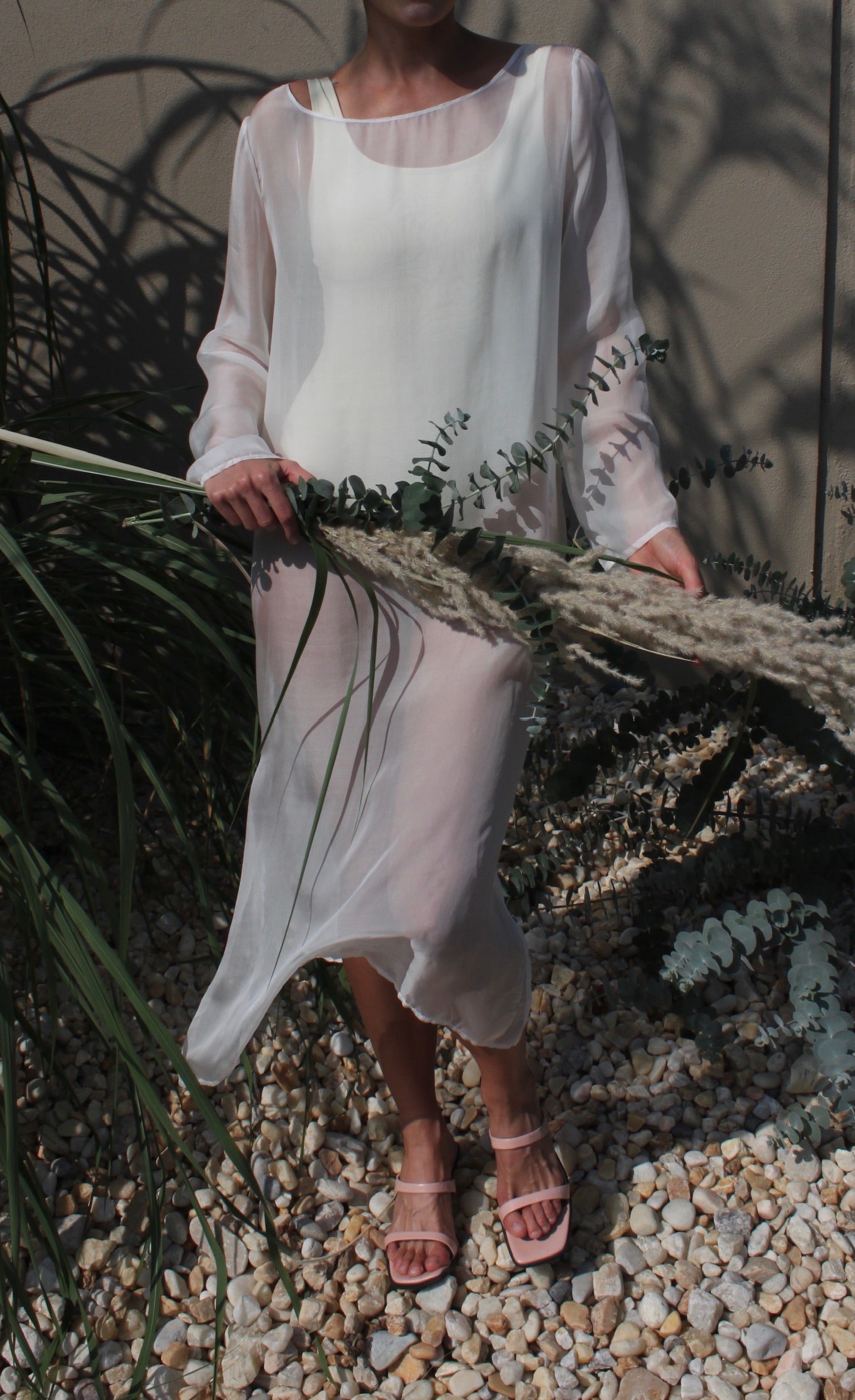 Elliot Sheer Silk Dress, Ivory / 1