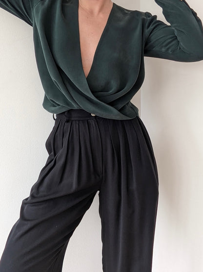 Stunning Vintage Topiary Silk Wrap Blouse