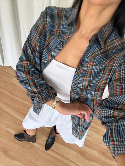 Vintage Thin Cotton Plaid Button Up