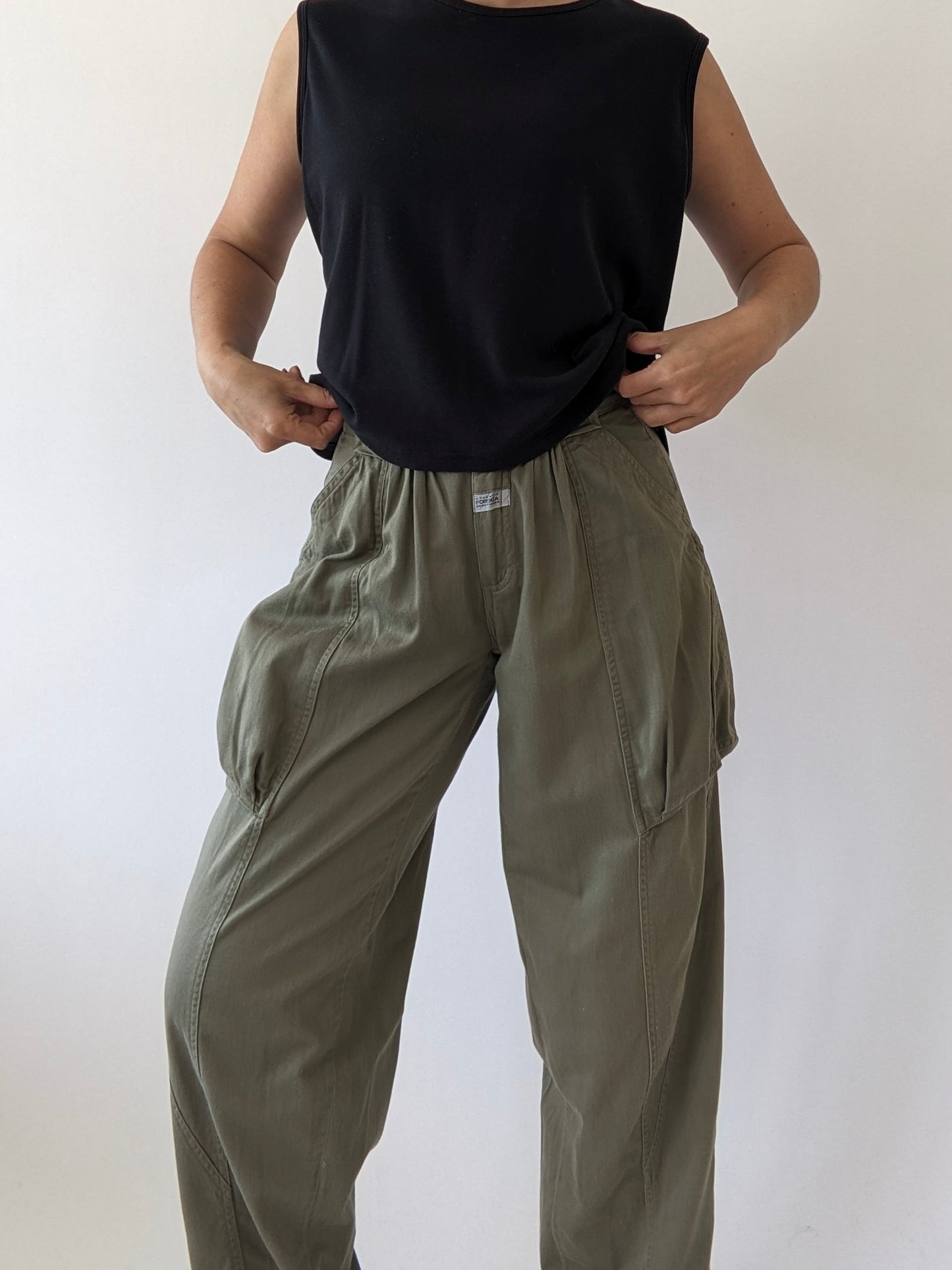 Vintage Moss Pleated Pocket Pants